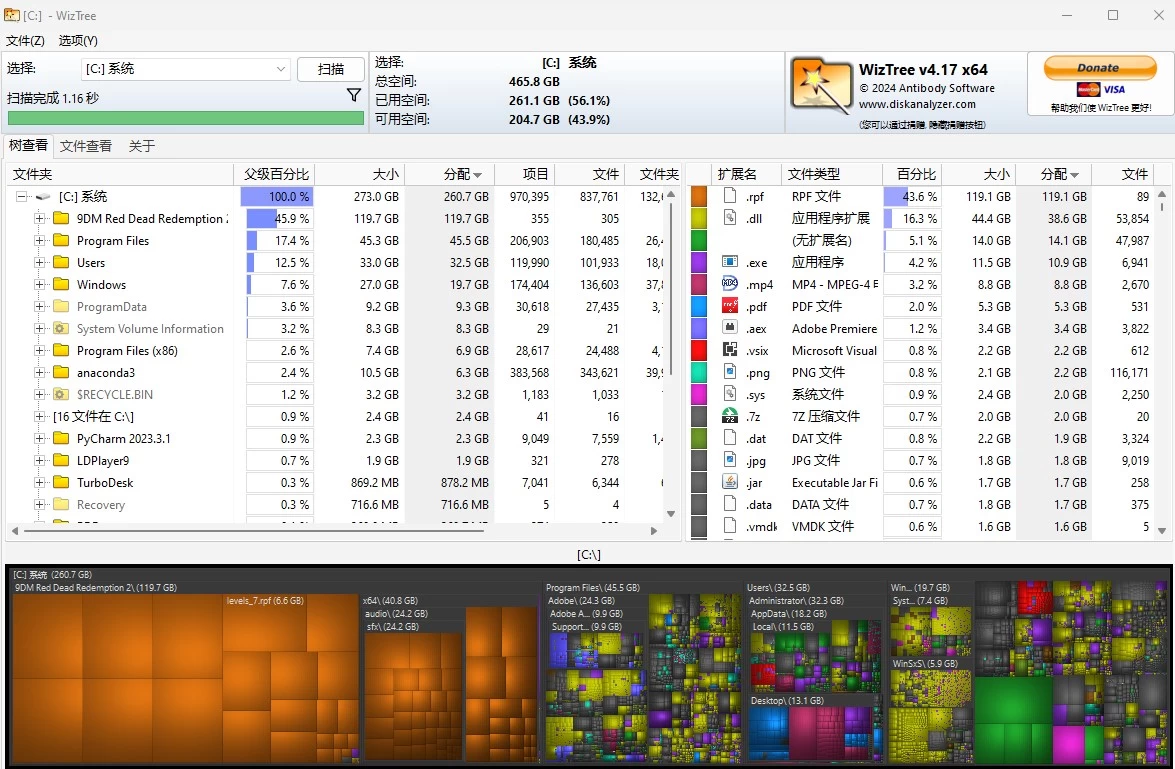 WizTree 磁盘分析工具 v4.22 中文免费便携版-梨子乐分享